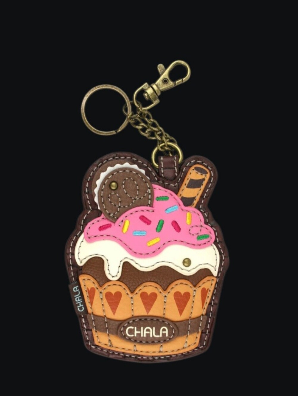 Chala Brown, Pink & Cream Cupcake Keychain Bag Charm